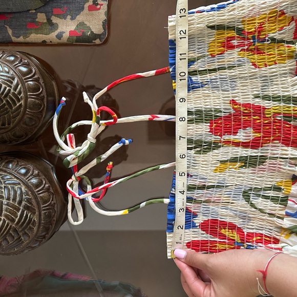 Tory Burch Iris Smocked Floral Midi Dress White Red Blue Size Large Fit & Flare - Picture 13 of 13